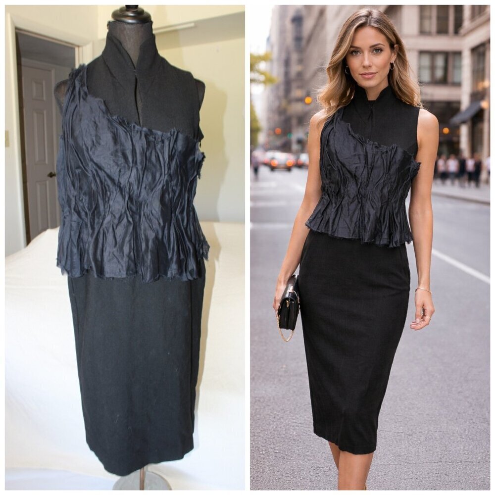 Vintage Brioni Black Midi Dress mercerized cotton Old Money Size L?
